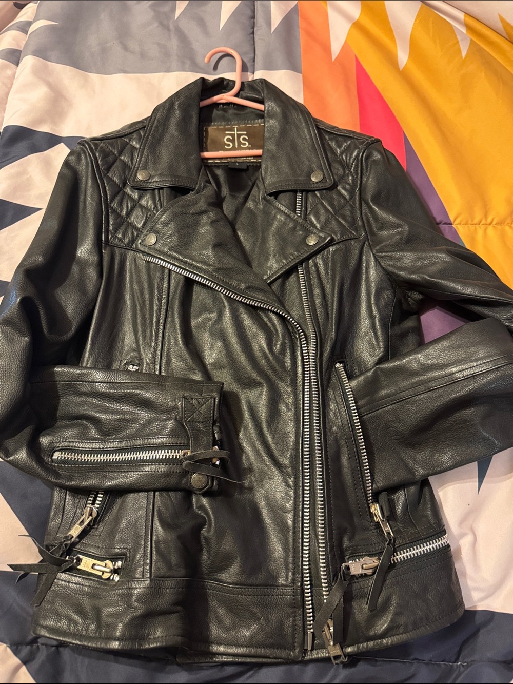 STS Ranchwear Black Quilted Leather Moto Jacket